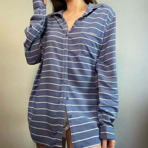 Beach Lunch Lounge Striped Button Up Top - Picture 1 of 5